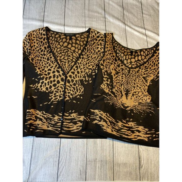 Escada x Margaretha Ley Leopard‎ Sweater Cardigan Set Tank Camisole EU 36 - Picture 5 of 9